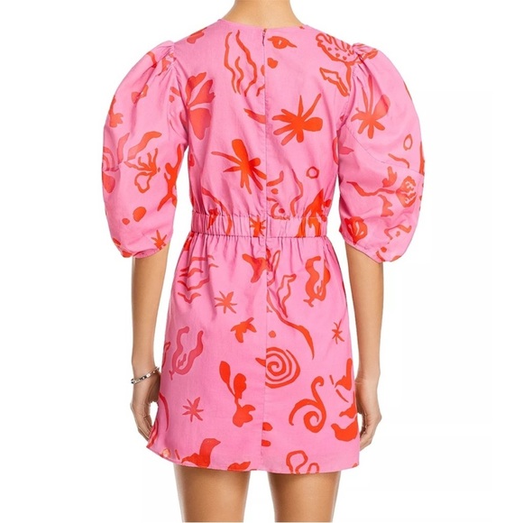 NWT RHODE Pia Pink Botanical Floral Abstract Mini Dress Ruffles Puff Sleeve 12 - Picture 7 of 15